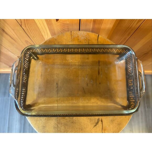 Vtg Anchor Hocking Fire King 1 Quart Rectangle Glass Casserole Dish Silver Tray - Picture 5 of 11